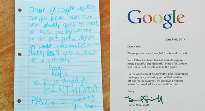 غوغل تمنح موظف إجازة أسبوع بسبب ابنته
