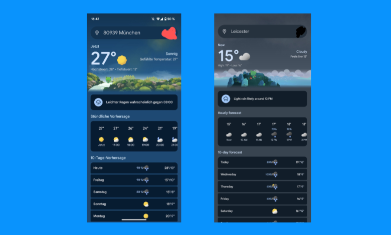 تصميم Google Weather UI الجديد يصل إلى جالاكسي