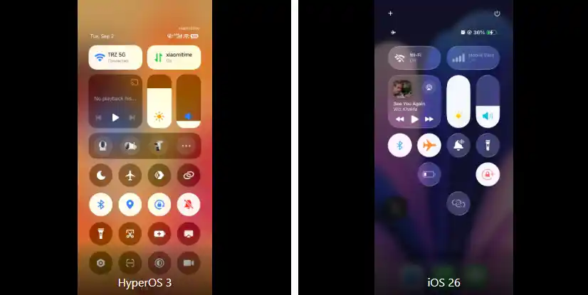 مركز التحكم متشابه جدا بين النظامين | xiaomitime
